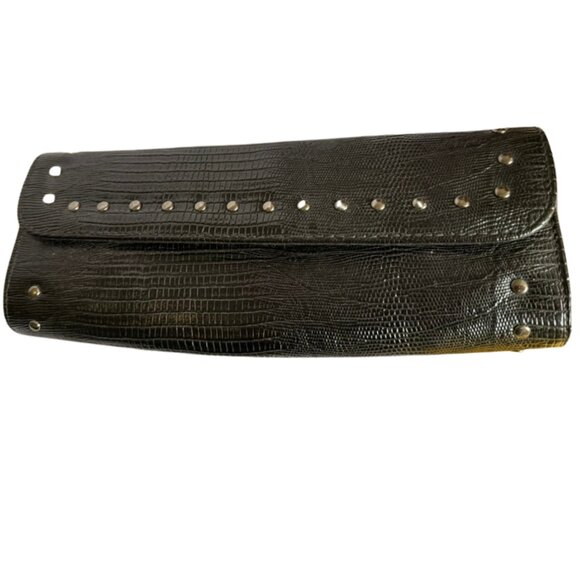 Dana Buchman Black Faux Croc Studded Fold-Over Clutch - Picture 1 of 3